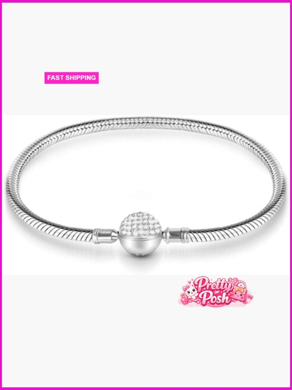 Sterling Silver Rose Gold Plated Charm Bracelet DIY Snake Chain Dainty Crystal